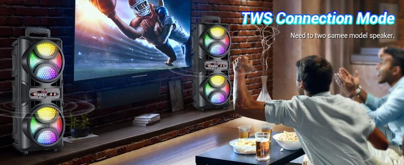 Portable Bluetooth Speaker Dual 6.5&quot; woofer Wireless Party Speaker With Microphone Karaoke Machine Rechargeable FM Radio Remote Control LED Lighting